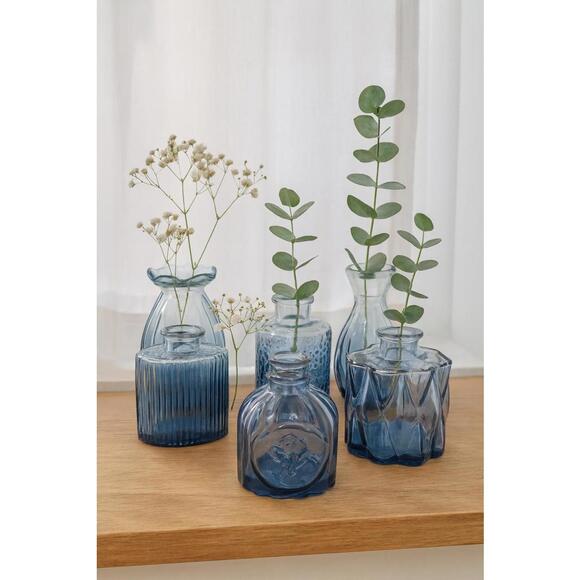 Other - Set of 6 Blue Decorative Glass Bud Vases